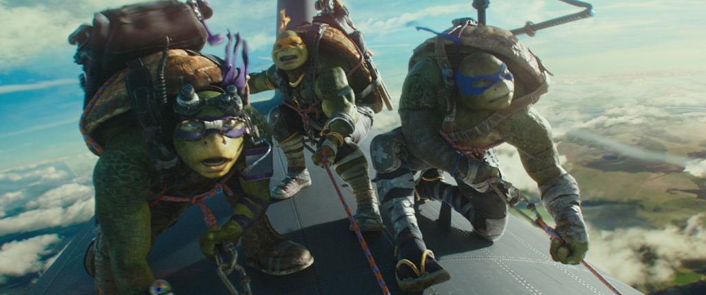 Left to right: Leonardo, Michelangelo and Donatello in Teenage Mutant Ninja Turtles: Out of the Shadows from Paramount Pictures, Nickelodeon Movies and Platinum Dunes